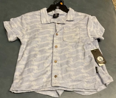 VOLCOM Boy’s Size 7 Blue Waves Toweling Terry Short Set 2-Piece Set NWT $44 - Image 1 of 4