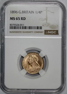 1896 Great Britain 1/4P Farthing NGC MS 65 Red - Picture 1 of 4