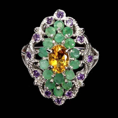 925 Sterling Silver Ring Oval Citrine 7x5mm Emerald Gemstone Jewelry Size 9 - Image 1 of 4