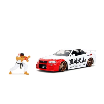 RYU NISSAN SKYLINE GTR R34 "STREET FIGHTER" WHITE/RED/BLACK 1:24 Jada Toys Movie - Photo 1/4