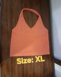 (XL)Orange geripptes Cropped Neckholder Top - Bild 1 von 2
