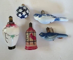  5 Vtg Christmas Figural Milk Glass Light Bulbs 2 Birds, Cage, Lantern Untested  - Picture 1 of 5