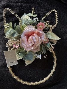Pier 1 Imports 17" Glamour Gold Bunny Wreath Flower Spring Easter Wall Decor NWT - Picture 1 of 4