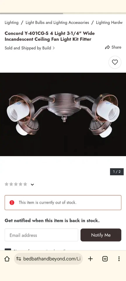 Concord ceiling fan light kit - Image 1 of 1