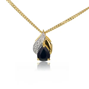 Natural Sapphire Necklace Gold Plated Sterling Silver Ink Blue Stones Diamonds - Picture 1 of 11