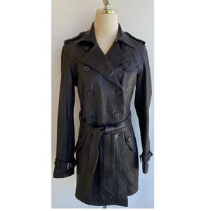 Vincent's Gunmetal Leather Peacoat Trenchcoat Italian Artisan Gr. 42, US 4-6 - Bild 1 von 16