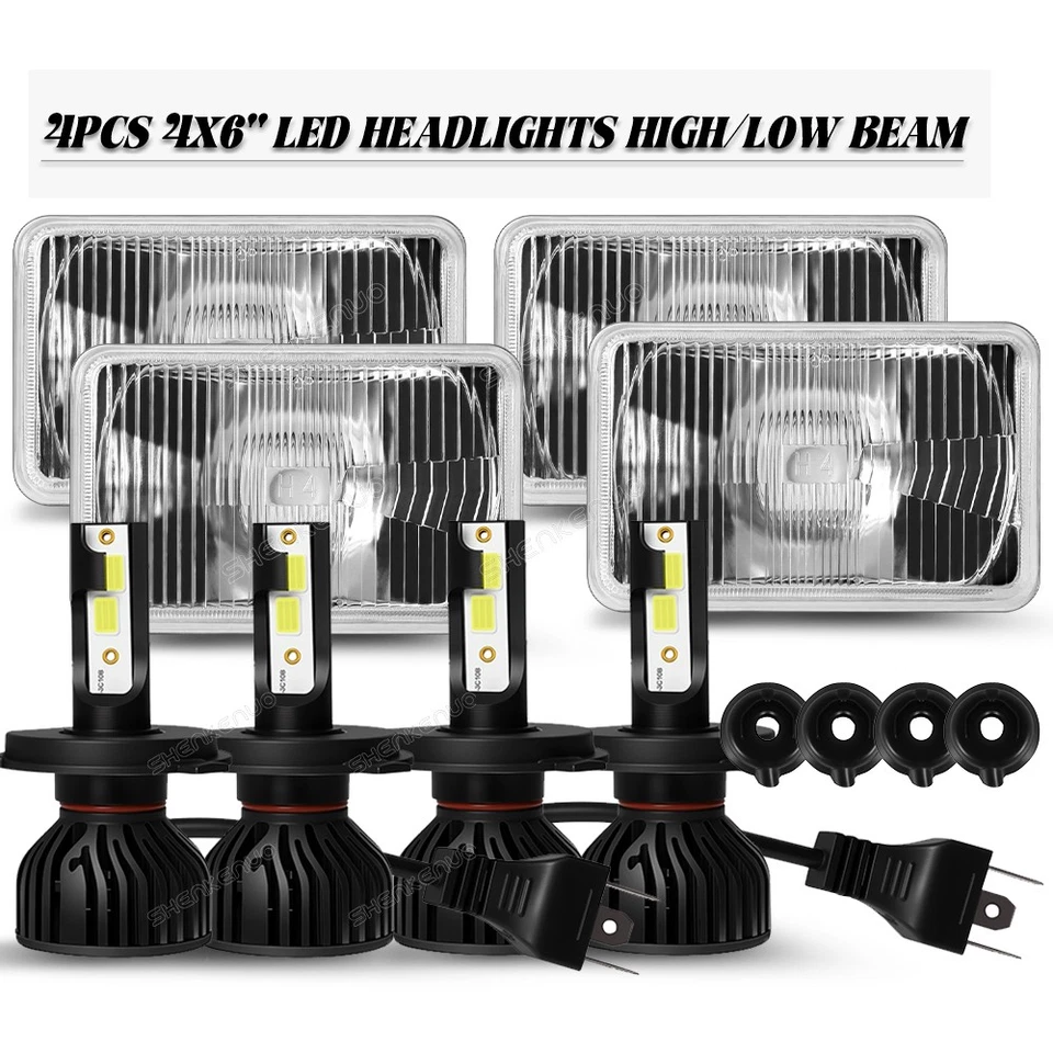 4 передние светодиодные фары дальнего/ближнего света DOT H4 для GMC W3500 W4500 W5500 4x6 дюймов - Изображение 1 из 1