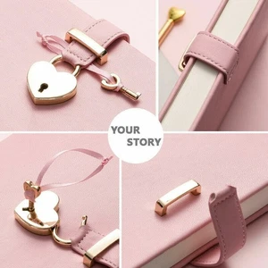 A5 PU Leather Pink Cute Journal Notebook Lined Paper Diary Gift Heart Lock & - Picture 1 of 18