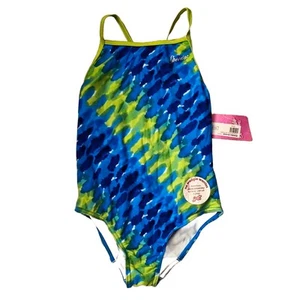 SPEEDO One Piece Swimsuit,  Green Blue Tie-Dye, Youth/Girls 14, New With Tags - Picture 1 of 6