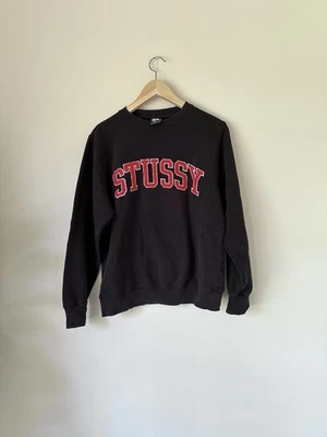 VTG Y2K Stussy Faded Black University Crewneck Grail Skateboard Streetwear Sz S - Image 1 of 4