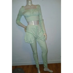 Neu Mundefeis Mintgrün 2-tlg Cropped Top Hose Set Junior XL Taillenbund Slim Fit - Bild 1 von 4