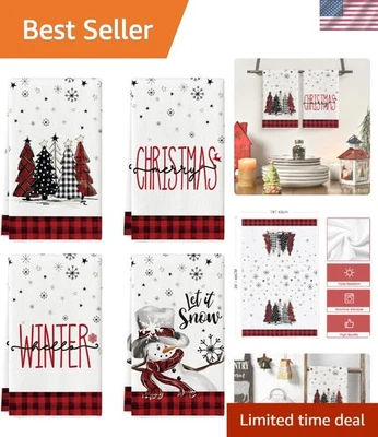 Muñeco de nieve a cuadros de búfalo rojo negro árboles de Navidad toallas de cocina toalla de plato... Foto 1 de 4