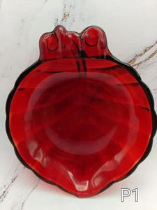 Vintage Ruby Red Depression Glass Leaf Ashtray - Picture 1 of 2