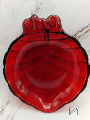 Vintage Ruby Red Depression Glass Leaf Ashtray - Image 1 of 2