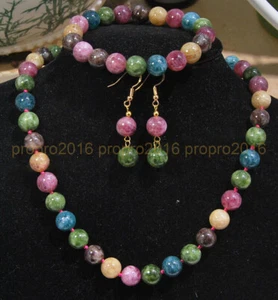 Natürliche Multicolor Turmalin Edelstein Perlen Halskette Armband Ohrring Set - Bild 1 von 13