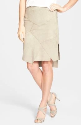 Talla US10, UK14 Falda Elie Tahari Nicola Cuero de Cabra Gamuza Retazos $498 Foto 1 de 3