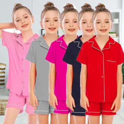 Kids Tddler Baby Pajamas Button Down Pant Set  Nightwear Girls Boy Pjs Sleepwear - Image 1 of 4