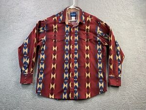 Wrangler Shirt Mens XL Red Pearl Snap Western Aztec Print Cowboy Workwear