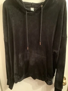 Green Tea Womens Hoodie Sweatshirt XXL Black Velour Kangaroo Pocket - Picture 1 of 3