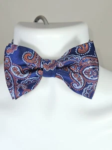 Men's Blue And Orange Floral Paisley Adjustable Wedding Fashion Dress Bow Tie  - Picture 1 of 2