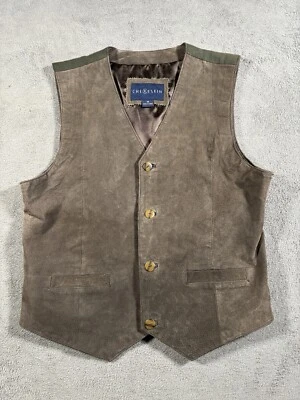 CHERESKIN Leather Vest Mens Medium Brown Sued Strap Back Business Western steam - Image 1 of 4
