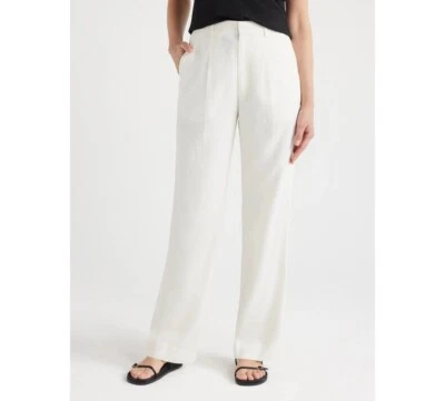 Calça plissada feminina Free Assembly cintura alta perna larga, 32” costura interna, tamanho 8 branca - Imagem 1 de 4