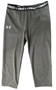 Under Armour Girl's Capri Leggings Youth L or XL Dark Heather Gray White Logo - Picture 1 of 13