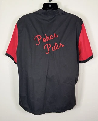 Camisa de boliche Hilton masculina manga curta retrô pôquer amigos vermelha preta cassino - Imagem 1 de 4