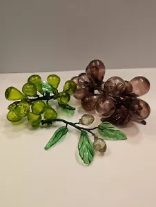 VTG Large Glass Grapes Green & Amethyst Strawberry's Clear - Picture 1 of 16