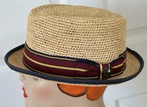 Vintage Goorin Bros Straw Fedora Hat Tan Banded Logo Size Medium 7.5 - Picture 1 of 7