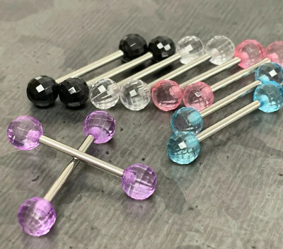 5 PAIR Value Pack Faceted / Disco Ball Nipple Barbells Rings Shields 14g 5/8" - Image 1 of 2