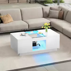 Dextrus LED Coffee Table,with Storage, Living Room Tables, 2 Tiers 2 Drawers - Picture 1 of 8