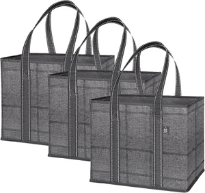 3 Pack Reusable Grocery Bags, Shopping Bags for Groceries, Utility Tote with Han - Picture 1 of 12