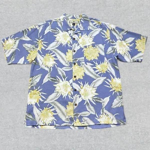 Tommy Bahama Shirt Men's M Blue Floral 100% Silk Button Up Loop Collar Tropical - Picture 1 of 8