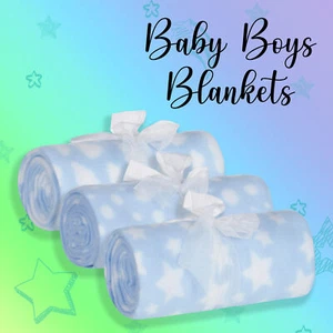 Baby Boys Blue Polar Fleece Stars Dots Clouds Blankets 3 Pack Size 75x75 cm UK