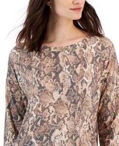 ID Ideology Women's Snake-Embossed Tulip-Hem Sweatshirt Chocolate Malt L - Picture 1 of 3