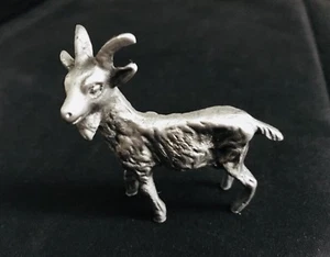 Solid Pewter Silver Goat Farm Animal Figurine Statue large 2 1/4” B - Picture 1 of 1