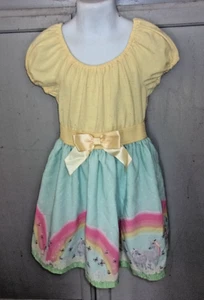 Speechless yellow/blue peasant style dress yellow/blue w unicorns/rainbows girl - Picture 1 of 7