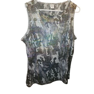Bonkers Clothing Co Womens Camo Top Black/Gray Sequin Size 18/20 - Picture 1 of 4