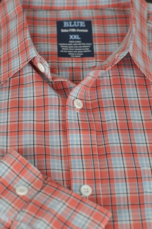 Camisa informal Saks Fifth Avenue para hombre azul salmón y blanco a cuadros XXL 2XL Foto 1 de 3