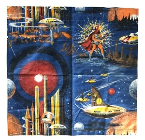 Vintage Pulp Science Fiction Futuristic Art Tapestry Fabric 39" Wall Hanging  - Picture 1 of 6