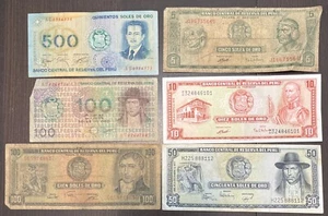 PERU 1970-1977 5 10 50 100 500 Soles De ORO SOME UNC 6 Banknotes - Picture 1 of 2