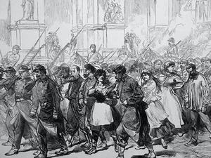 Stampa originale 1871 PARIGI - PRIGIONIERI A PLACE DE L'OPERA Franco guerra prussiana - Foto 1 di 2