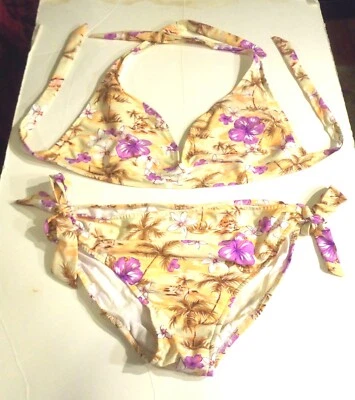 Bikini halter floral hawaiano marfil y púrpura melocotones frescos XL superior e inferior XXL Foto 1 de 3