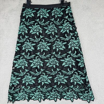 Saia de renda Baraschi tamanho 0 preta verde-azulada recortada Anthropologie nova com etiquetas - Imagem 1 de 4