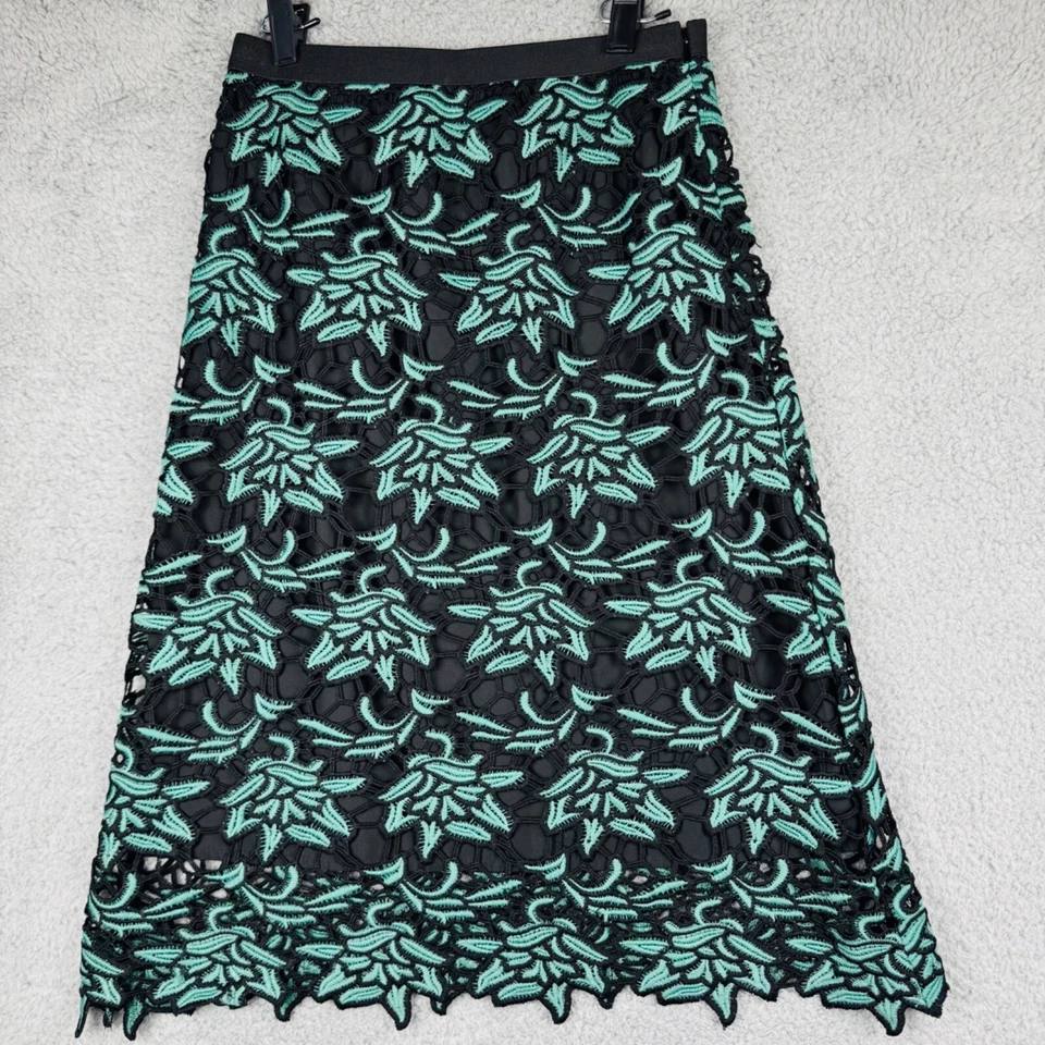 Falda de encaje Baraschi talla 0 negra verde azulado festoneada superpuesta Anthropologie nueva con etiquetas Foto 1 de 4