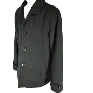 BKE Wool Blend Jacket Coat Mens Size Large 3/4 Length Black Insulated Button Zip - Picture 1 of 16