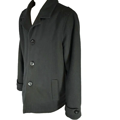 BKE Wool Blend Jacket Coat Mens Size Large 3/4 Length Black Insulated Button Zip - Image 1 of 4