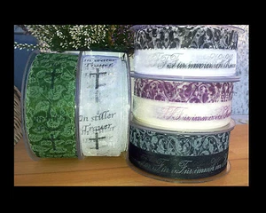 3 m Trauerband Band 40mm Trauer Trauerkranz Grabschmuck Spruch Trauerflor  - Bild 1 von 9