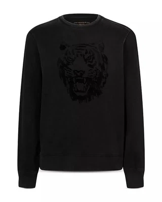 M John Varvatos Star USA Negro Cuello Redondo Sudadera Flocado Tigre Pullover Tonal Foto 1 de 4